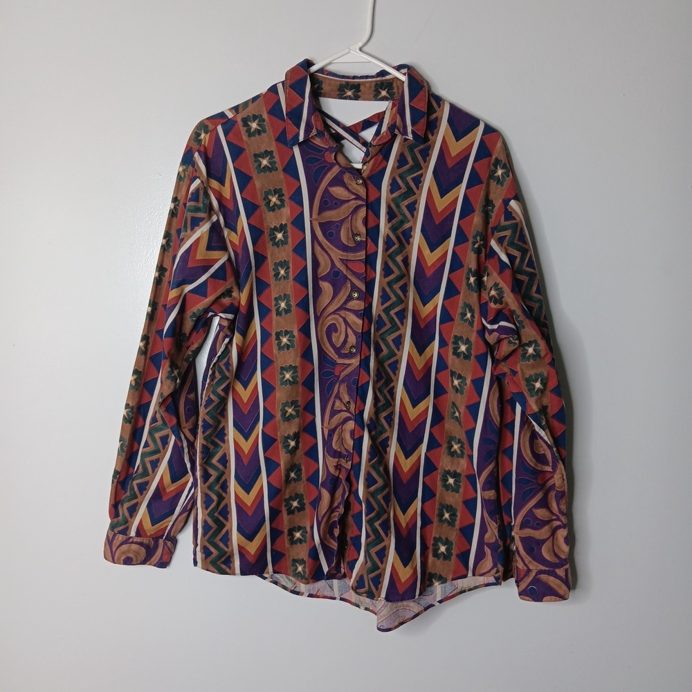 Vintage Rocky Mountain Western Shirt Women Size L Multicolor Cowgirl Rodeo